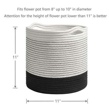 TIMEYARD Woven Cotton Rope Plant Basket for 10" Flower Pot Floor Indoor Planters, 11" x 11" Storage ...