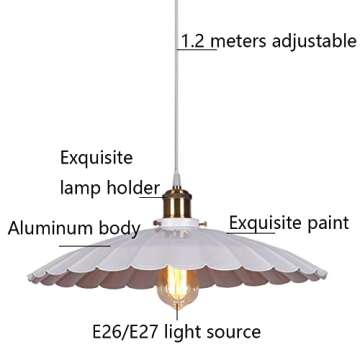 YGZPALH American Style Pendant Light Vintage Industrial Lamp Shade Black Or White Aluminum Ceiling C...