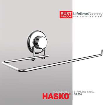 HASKO Accessories - Suction Cup Paper Towel Holder- Chrome Plated Stainless Steel Bar for Bathroom &...