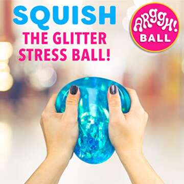 Power Your Fun Arggh Glitter Stress Ball for Adults and Kids - Medium Squishy Fidget Toy, Anti Stress Sensory Ball Squeeze Toy (Blue)