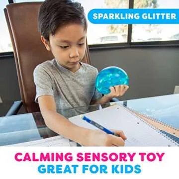 Power Your Fun Arggh Glitter Stress Ball for Adults and Kids - Medium Squishy Fidget Toy, Anti Stress Sensory Ball Squeeze Toy (Blue)
