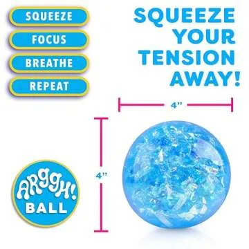 Power Your Fun Arggh Glitter Stress Ball for Adults and Kids - Medium Squishy Fidget Toy, Anti Stress Sensory Ball Squeeze Toy (Blue)