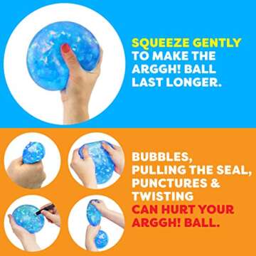 Power Your Fun Arggh Glitter Stress Ball for Adults and Kids - Medium Squishy Fidget Toy, Anti Stress Sensory Ball Squeeze Toy (Blue)