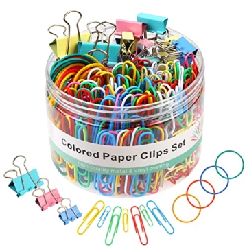 300 Pcs Vibrant Paper Clips and Binder Clips Set - Organized and Fun!