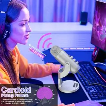 ZealSound USB Microphone,Condenser Computer PC Mic,Plug&Play Gaming Microphones for PS 4&5.Headphone Output&Volume Control,Mic Gain Control,Mute Button Vocal,YouTube Podcast on Mac&Windows(Silver)