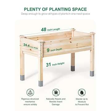 MIXC Wooden Raised Garden Bed 48”L with Legs for Outdoors