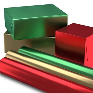 Hallmark Christmas Wrapping Paper Rolls - Elegant Red, Green, Gold Foil Gift Wrap for Holidays and S...