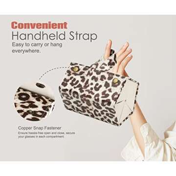 MoKo Sunglasses Organizer with 5 Slots, Travel Glasses Case Storage Portable Sunglasses Storage Case Bag Foldable Eyeglasses Holder Box Eyewear Display Containers for Women Men, Leopard