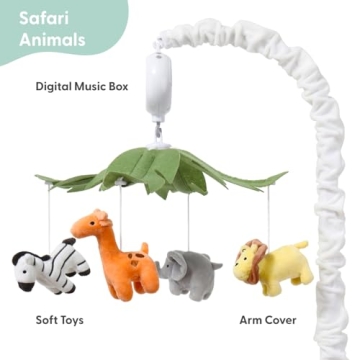 Brave Explorer Musical Crib Mobile with 12 Lullabies Safari Animals