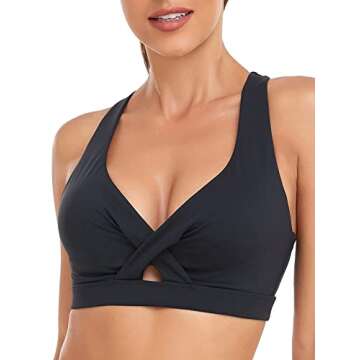 Ocean Blues Women's Padded Sports Bra Keyhole Workout Running Yoga Top Black Size Medium