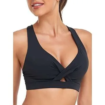 Ocean Blues Women's Padded Sports Bra Keyhole Workout Running Yoga Top Black Size Medium