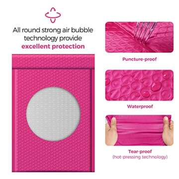 Fuxury Hot Pink Bubble Mailers 10.5x16 Inch 25 Pack, Self Seal Adhesive Waterproof Padded Envelopes, Cushioning Shipping Bags, Padded Mailers for Mailing, Packaging, Small Business Supplies, 5