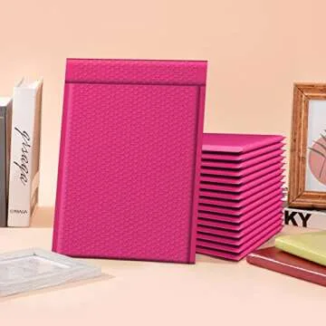 Fuxury Hot Pink Bubble Mailers 10.5x16 Inch 25 Pack, Self Seal Adhesive Waterproof Padded Envelopes, Cushioning Shipping Bags, Padded Mailers for Mailing, Packaging, Small Business Supplies, 5