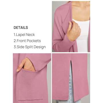 MEROKEETY Women's Collared Lapel Knitted Coatigan Warm Winter Coat Business Casual Cardigan Fall, Pink, Small