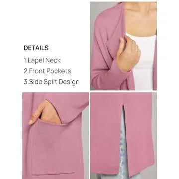 MEROKEETY Women's Collared Lapel Knitted Coatigan Warm Winter Coat Business Casual Cardigan Fall, Pink, Small