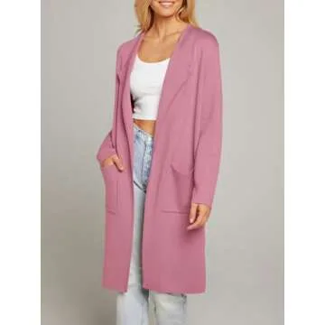 MEROKEETY Women's Collared Lapel Knitted Coatigan Warm Winter Coat Business Casual Cardigan Fall, Pink, Small