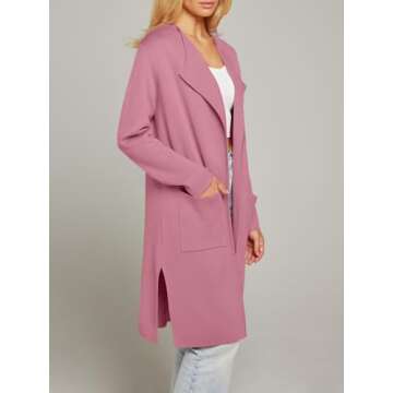 MEROKEETY Women's Collared Lapel Knitted Coatigan Warm Winter Coat Business Casual Cardigan Fall, Pink, Small
