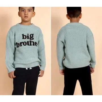 Big Brother Sweater Toddler Boy Letter Embroidery Knit Sweater Baby Crewneck Knitted Sweatshirt Fall Winter Warm Top(Green,4-5T(110))