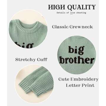 Big Brother Sweater Toddler Boy Letter Embroidery Knit Sweater Baby Crewneck Knitted Sweatshirt Fall Winter Warm Top(Green,4-5T(110))