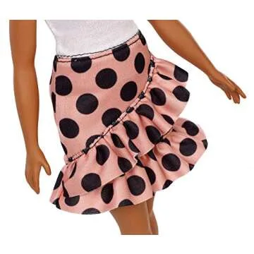 Barbie Fashionistas Doll, Curvy with White Hair, Wearing “Love” Tank Top, Pink Skirt with Ruffles and Polka Dots and Accessories, for 3 to 7 Year Olds