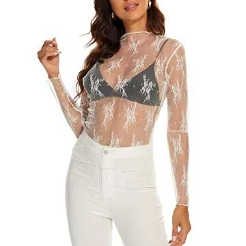 AILBBE Women's Sheer Mesh Long Sleeve Blouse - Chic Layering Top