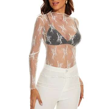 AILBBE Women's Sheer Mesh Long Sleeve Blouse - Chic Layering Top