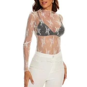 AILBBE Women's Sheer Mesh Long Sleeve Blouse - Chic Layering Top