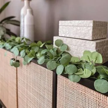 CQURE 12 Pack 84Ft Eucalyptus Garland,Artificial Eucalyptus Leaves Table Greenery Garland Wreath Vines for Wedding Party Table Fireplace Bedroom Wall Room Decor