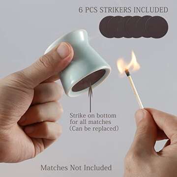 Haillai 2 Pack Match Holder with 6 Pcs Strikers, Handmade Ceramic Match Box for All Matches, Cute Ho...