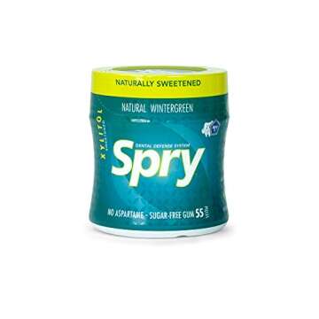 Spry Fresh Natural Xylitol Stronger Longer Chewing Gum Dental Defense System Aspartame-Free Sugar Free Gum (Wintergreen, 55 Count - Pack of 1)