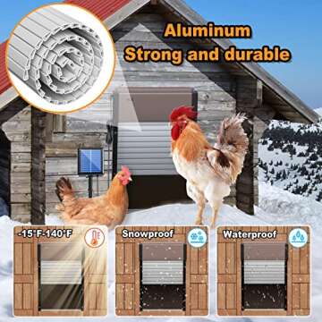 Automatic Chicken Coop Door, Solar Powered Chicken Door with Timer & Light Sensor, Full Aluminum Auto Chicken Door with 4 Modes, Poultry Coop Door with Anti-Pinch Design for Chicken