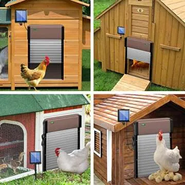 Automatic Chicken Coop Door, Solar Powered Chicken Door with Timer & Light Sensor, Full Aluminum Auto Chicken Door with 4 Modes, Poultry Coop Door with Anti-Pinch Design for Chicken