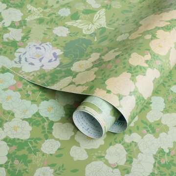 Dimoon 78.7"x16.1" Green Floral Wallpaper Peel and Stick Contact Paper Modern Gradient Butterfly Rose Paper Thicken Waterproof Leaf Flower Self Adhesive Retro Wallpaper Removable Shelf Liner Vinyl