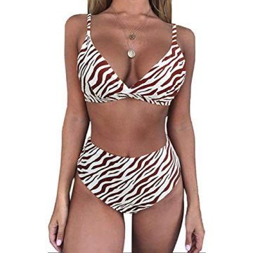 ROVLET Women's Floral & Leopard Print High Waist Bikini Swimwear Set