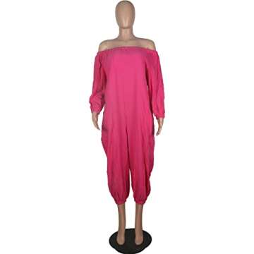 MESLIMA Women's Casual Loose Plus Size Long Sleeve Jumpsuits Rompers Dressy Wide Leg Pants with Pockets Pink 4XL