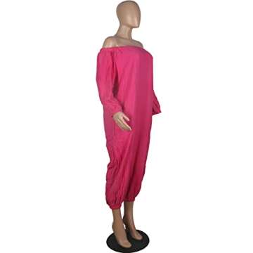 MESLIMA Women's Casual Loose Plus Size Long Sleeve Jumpsuits Rompers Dressy Wide Leg Pants with Pockets Pink 4XL