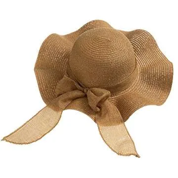 2PCS Family Matching Summer Beach Sun Hat Wide Brim Parent-Child Straw Hat Bowknot Cap for Women's Baby Girls (Camel)