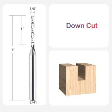 SpeTool Extra Long Spiral Router Bit Down Cut 1/8 inch Cutting Diameter, 1/4 inch Shank 3 inch OVL H...