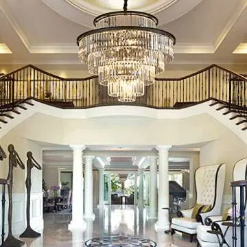 lighceac 35" 24-Light Modern Crystal Chandelier Light Fixture Large 6-Tier Black Luxury Chandeliers for Dining Room Round Hanging Pendant Lighting for Living Room Kitchen Entryway Bedroom Foyer Lobby