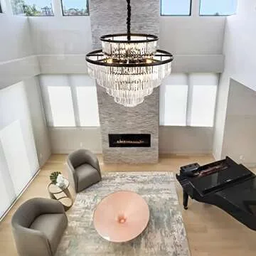 lighceac 35" 24-Light Modern Crystal Chandelier Light Fixture Large 6-Tier Black Luxury Chandeliers for Dining Room Round Hanging Pendant Lighting for Living Room Kitchen Entryway Bedroom Foyer Lobby