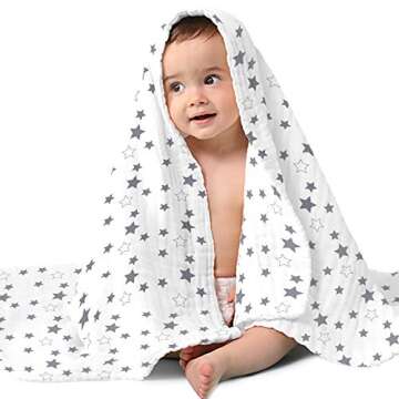 AKK BABY Baby Muslin Bath Towels, Super Soft Cotton Receiving Blanket for Baby's Delicate Skin, 2 Pack 37X37 Inches White, Upgrade 6 Layers Thick Cotton Baby Bath Towel for Newborns Boy Girl