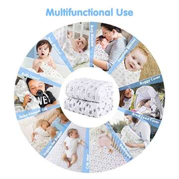 AKK BABY Baby Muslin Bath Towels, Super Soft Cotton Receiving Blanket for Baby's Delicate Skin, 2 Pack 37X37 Inches White, Upgrade 6 Layers Thick Cotton Baby Bath Towel for Newborns Boy Girl