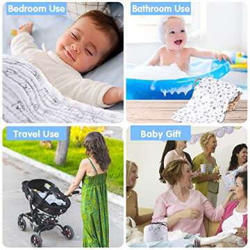 AKK BABY Baby Muslin Bath Towels, Super Soft Cotton Receiving Blanket for Baby's Delicate Skin, 2 Pack 37X37 Inches White, Upgrade 6 Layers Thick Cotton Baby Bath Towel for Newborns Boy Girl