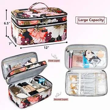 AMOIGEE Large Travel Makeup Bag Organizer, Double Layer Train Case, Toiletry Bag for Makeup Brushes,...