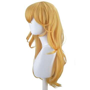 LALASAM Golden Princess Wig,3 Peice Set of Blonde Long Wavy Halloween Peach Cosplay Wig Costume Part...