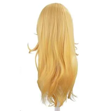 LALASAM Golden Princess Wig,3 Peice Set of Blonde Long Wavy Halloween Peach Cosplay Wig Costume Party Wigs with Crown,Wig Caps