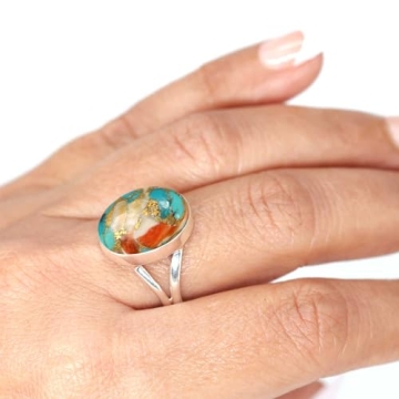 JEWELOPORIUM Multicolor Spiny Oyster Silver Ring Size 9, 925 Sterling Silver Ring for Women, Natural...