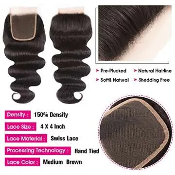 Body Wave Human Hair Bundles with Closure for Women