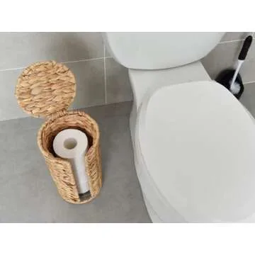 StorageWorks Water Hyacinth Free Standing Toilet Paper Holder Stand for Bathroom, 3 Rolls of Toilet Tissue Storage, Toilet Roll Holder Stand for Powder Room