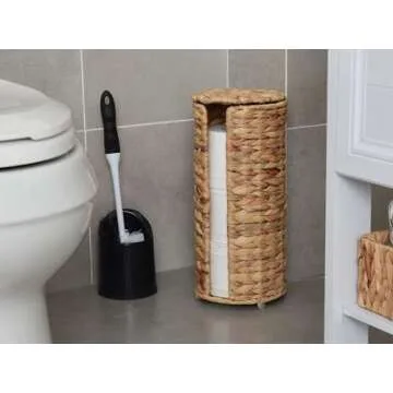 StorageWorks Water Hyacinth Free Standing Toilet Paper Holder Stand for Bathroom, 3 Rolls of Toilet Tissue Storage, Toilet Roll Holder Stand for Powder Room